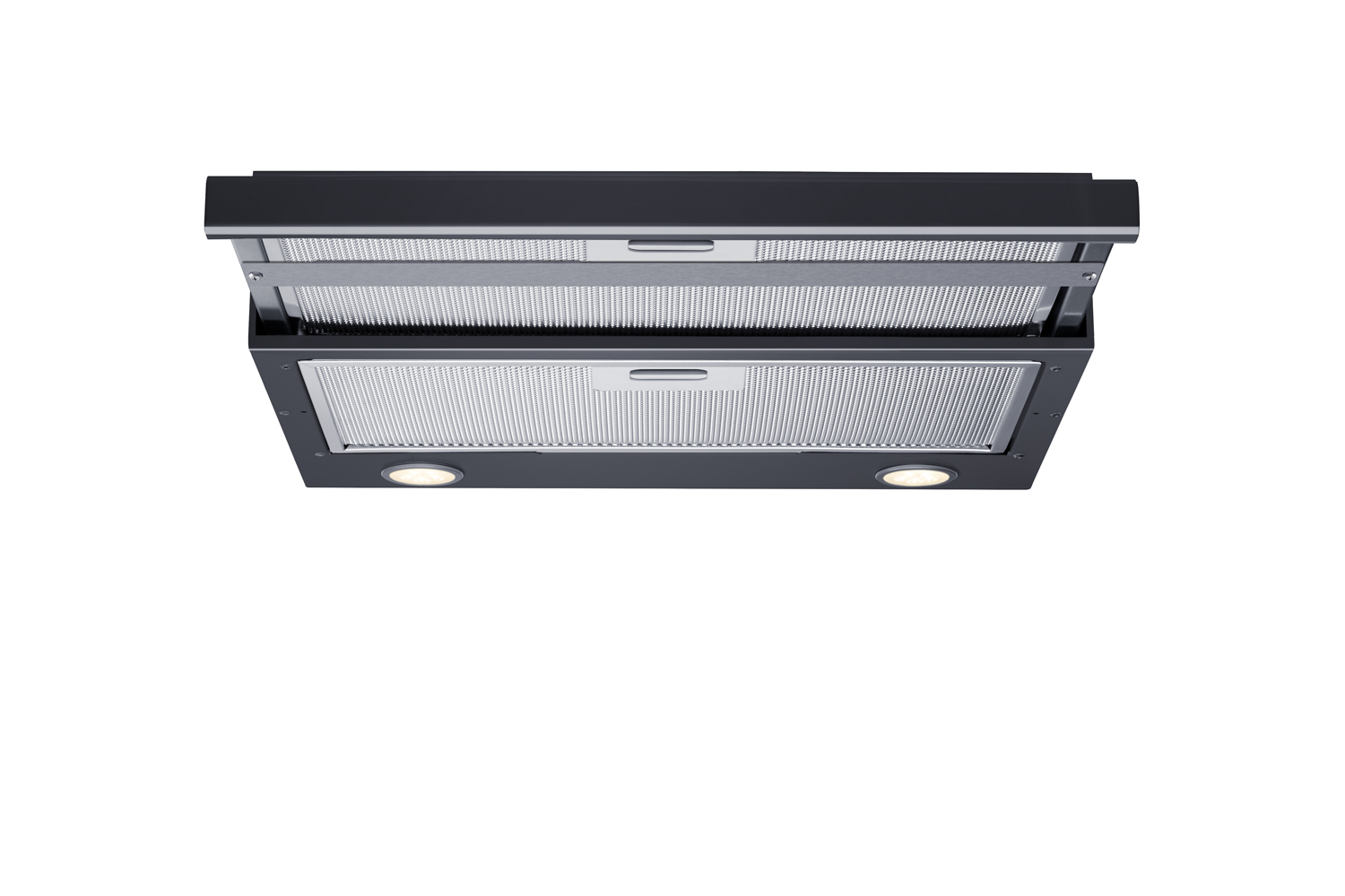 18 inch wide ADA compliant under cabinet retractable range hood for ductless use in black, made in the USA with separate wall switch for ADA applications